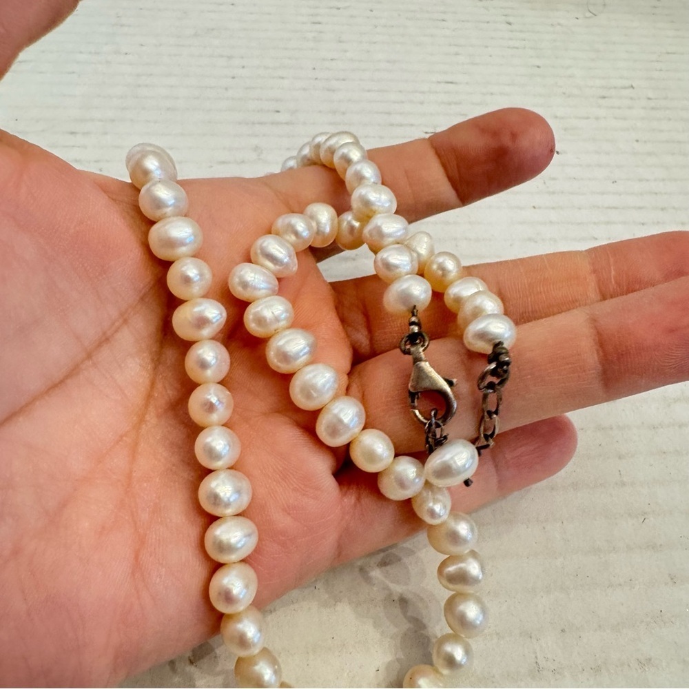 925 Sterling Silver Fresh Water Cultured Pearl Necklace 8 mm Elegant Timeless - Picture 15 of 16